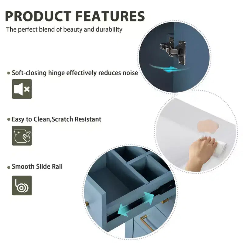 Meuble-lavabo simple de 76 cm avec armoire et 3 tiroirs – Noir / Bleu / Vert / Indigo / Blanc