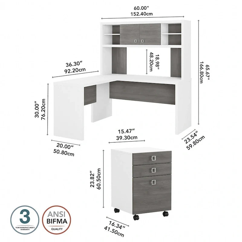 Bureau d'angle Echo avec huche et tiroirs