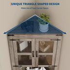 Meuble d'angle haut de 175 cm, Meuble de rangement d'angle style ferme, Rangement peu encombrant, Porte vitrée, Étagères réglables, pour Salon, Cuisine