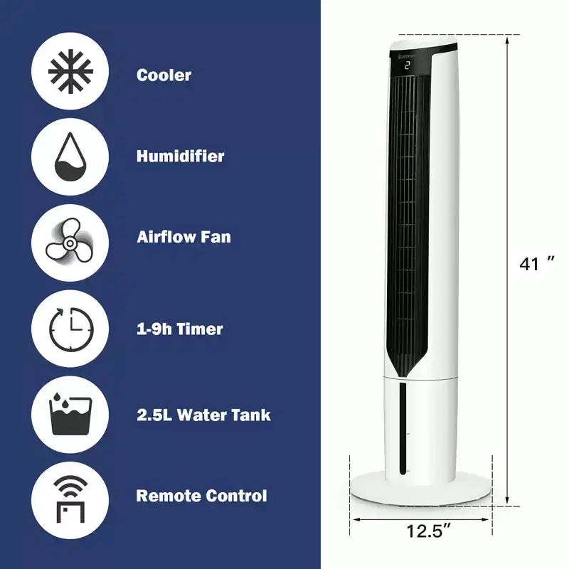 Refroidisseur d'air par évaporation 3-en-1 Costway 41'' Ventilateur tour portable Humidificateur