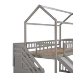 Lit mezzanine jumeau avec toboggan et escalier, lit mezzanine avec tiroirs de rangement, lit mezzanine cabane en bois pour enfants et tout-petits
