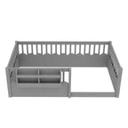 Lit d'enfant Bellemave avec clôture rehaussée et étagère, cadre de lit Montessori double en bois pour filles et garçons