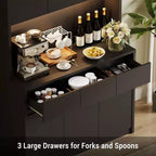 Armoire de cuisine de 71 pouces, vaisselier avec lumières LED et prises de courant, buffet avec support pour micro-ondes, étagères réglables
