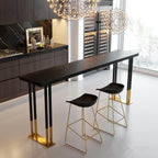 Table de bar rectangulaire de luxe en bois avec base luge dorée pour salle à manger