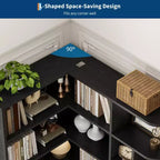 Étagère d'angle, étagères d'angle hautes de 74 po, bibliothèque en L à 6 niveaux avec étagères ouvertes et tiroirs de rangement pour le salon ou le bureau à domicile