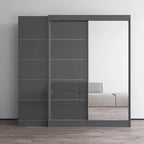 Armoire 2 portes avec miroir, façade vitrée, 2 personnes (Gris / Noir / Blanc)