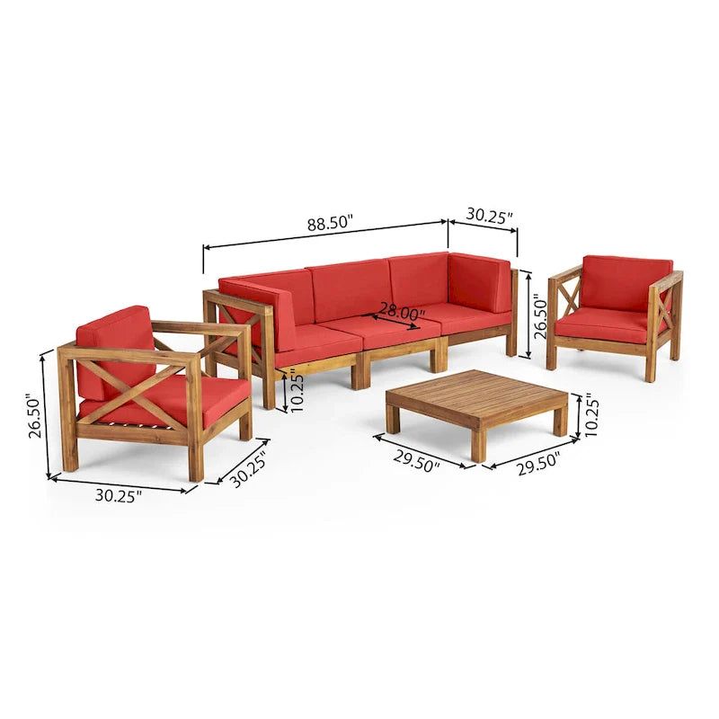 Ensemble de conversation d'extérieur Brava 6 pièces en bois d'acacia par Christopher Knight Home