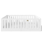 Lit Montessori double blanc avec barrières et porte – Bois massif, 1 enfant