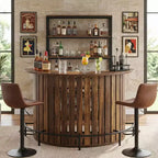 Mini-bar de rangement 4 niveaux en forme d'arc, table de bar à la maison rustique moderne avec repose-pieds et construction en MDF