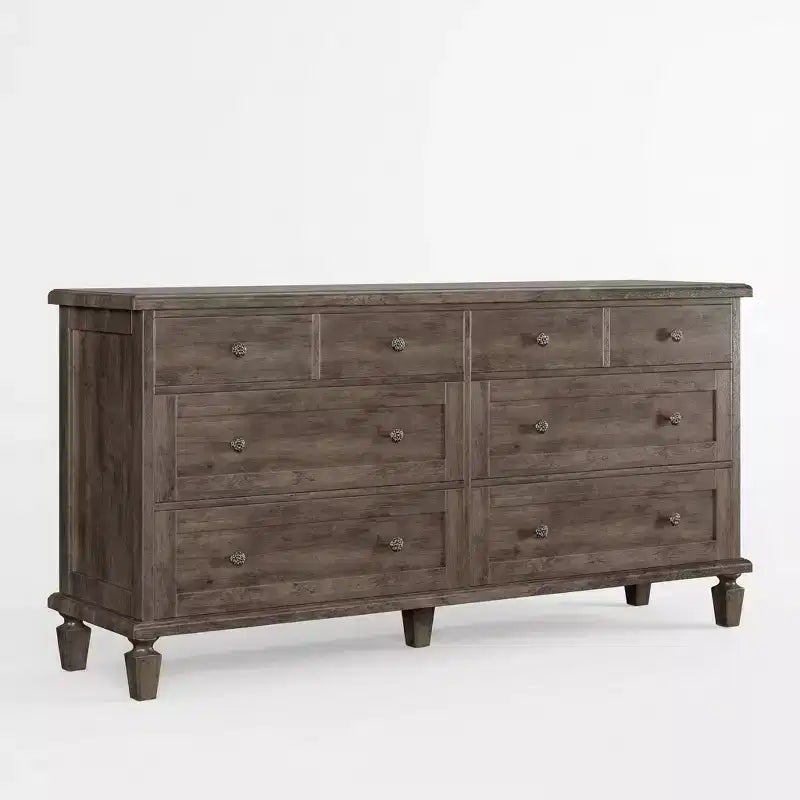 Commode à 8 tiroirs pour chambre à coucher, meuble TV vintage de 59 po avec poignées sculptées et pieds fuselés, commode en bois avec grande capacité de rangement
