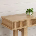 Console en bois cannelé de style campagnard, 2 niveaux avec étagère de rangement, table d'entrée rectangulaire étroite, derrière le canapé, pour hall d'entrée, couloir, salon