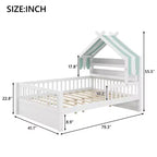 Lit cabane en bois ModernLuxe (taille lit simple/double) avec tête de lit de rangement, cadre de lit pour enfants en pin massif avec barrières de sécurité