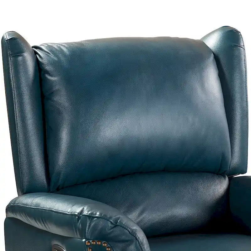 Fauteuil inclinable électrique en cuir véritable avec port USB – Ensemble de 2 fauteuils à oreilles cloutés