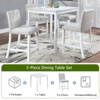 Ensemble de salle à manger moderne 5 pièces avec table carrée hauteur comptoir et 4 chaises rembourrées
