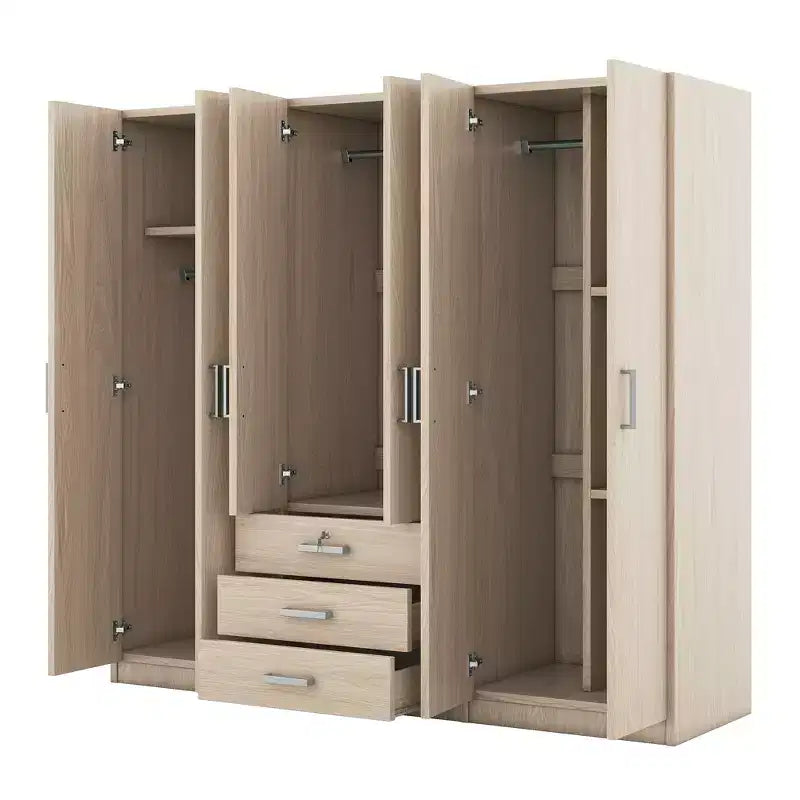 Armoire 6 portes en bois avec tiroirs pour chambre à coucher