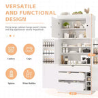 Garde-manger de cuisine autoportant 77H, armoire de rangement de style ferme avec étagères réglables, étagères de porte, tiroirs et casiers à vin - ModernLuxe