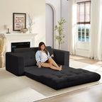Mjkone Canapé-Lit Futon Convertible 2-en-1 180 cm, Canapé Deux Places Pliable en Tissu Côtelé avec Boutons Touffetés, Idéal pour Petits Espaces