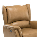 Fauteuil inclinable électrique en cuir véritable avec port USB – Ensemble de 2 fauteuils à oreilles cloutés