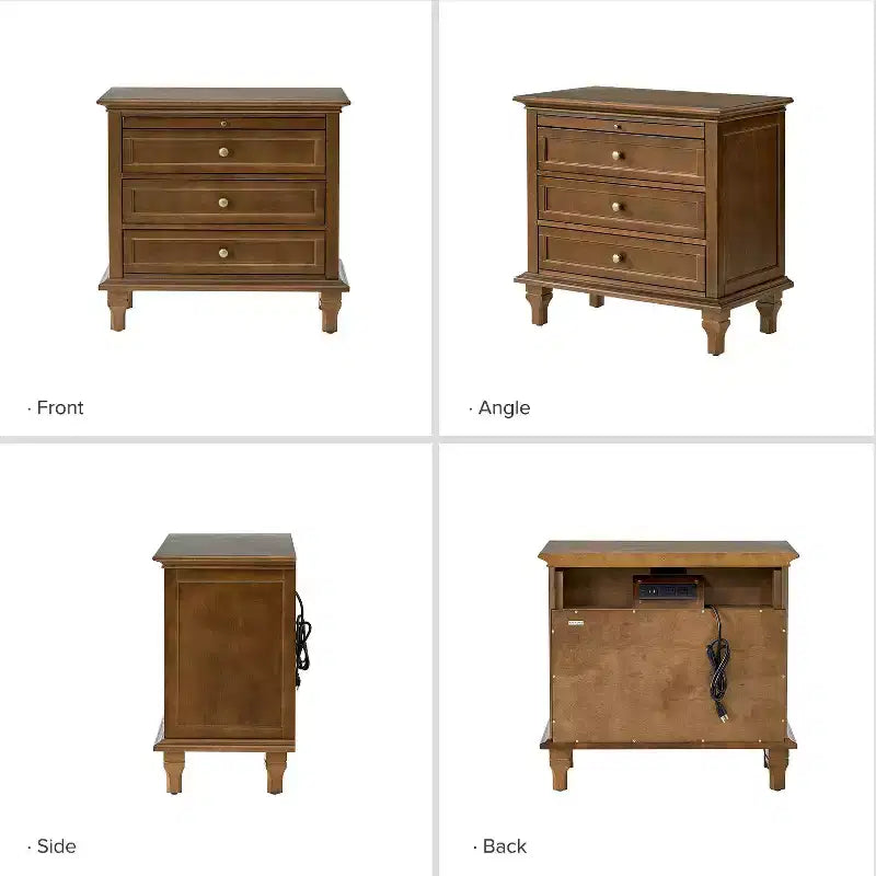 Table d'appoint Giorgio à 3 tiroirs avec prises intégrées, lot de 2 | HULALA HOME