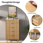 Commode à 5 tiroirs blanche / marbre et bois – Panneau cannelé, pour 1 personne
