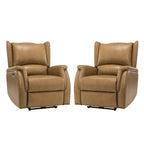 Fauteuil inclinable électrique en cuir véritable avec port USB – Ensemble de 2 fauteuils à oreilles cloutés