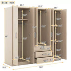 Armoire 6 portes en bois avec tiroirs pour chambre à coucher