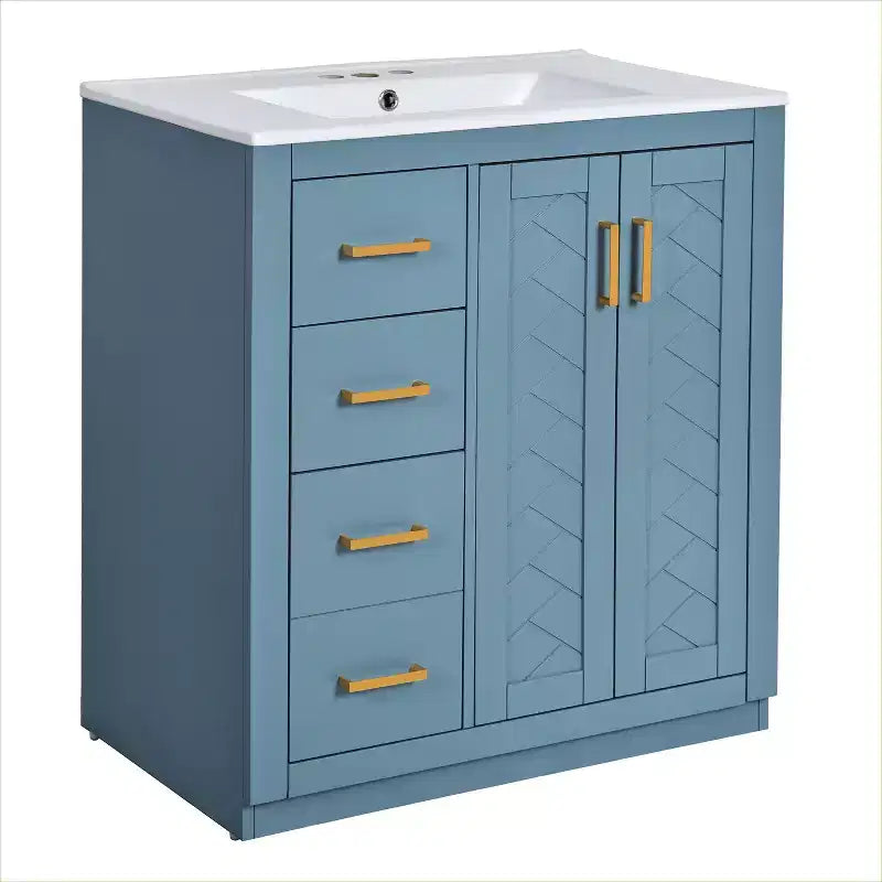 Meuble-lavabo simple de 76 cm avec armoire et 3 tiroirs – Noir / Bleu / Vert / Indigo / Blanc