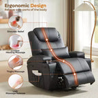 Fauteuil inclinable électrique Bestier de 88 cm avec fonction de levage, massage et chauffage, en similicuir, avec poches latérales et porte-gobelets