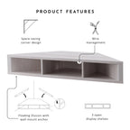 Meuble TV d'angle flottant 47", 3 étagères, style transitoire, fixation murale peu encombrante