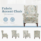 Fauteuil d'appoint moderne Erommy, fauteuil à dossier haut, canapé simple en tissu rembourré avec boutons et pieds en bois pour salon