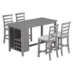 Ensemble de salle à manger 5 pièces de hauteur comptoir pour 4, table rectangulaire en bois avec étagères de rangement et compartiment à vin/barre