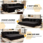 Canapé-lit gigogne 3-en-1 King Size Whisen Velvet et canapé convertible avec pouf mobile, design capitonné
