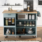 Îlot de cuisine avec plan de travail pliable, desserte de rangement de cuisine avec étagère coulissante, porte-serviettes et tiroir, roulettes.