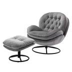 Fauteuil d'appoint en velours Okak avec pouf, fauteuil de salon moderne de style scandinave sans accoudoirs, fauteuil d'appoint doux et confortable pour regarder la télévision, jouer à des jeux