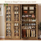 Meuble à chaussures haut Lantine avec portes, rangement à chaussures à 8 niveaux avec étagères réglables, armoire à chaussures moderne pour couloir, placard, salon, blanc