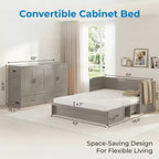 Lit armoire escamotable convertible Mjkone Queen Size avec chargement USB, tiroirs de rangement, matelas non inclus