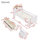 Lit mezzanine bas Whisen avec lumières LED, tête de lit en forme de maison et tiroirs de rangement, construction robuste