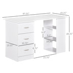 HOMCOM Bureau d'ordinateur moderne 47" pour la maison et le bureau, combo bibliothèque, table d'écriture, poste de travail avec 3 tiroirs et étagère de rangement - Blanc