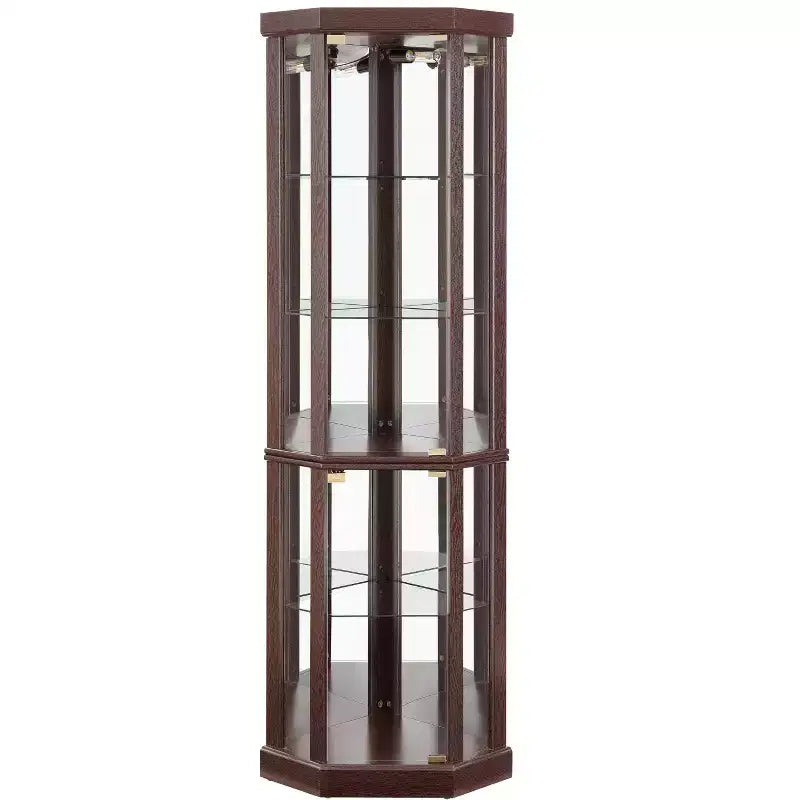 Vitrine d'angle avec portes et étagères en verre, Meuble de présentation d'angle pour salon