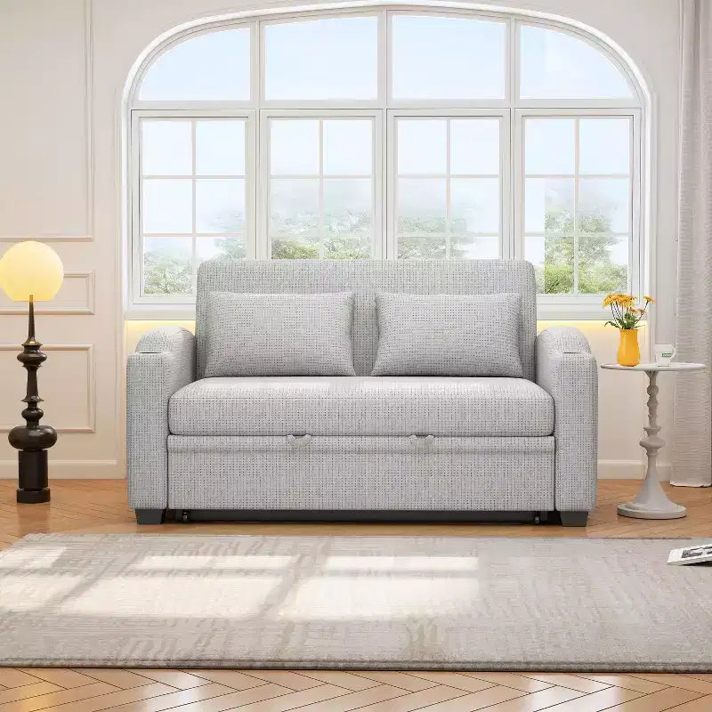 61.6 Canapé-lit convertible moderne en chenille avec ports USB, porte-gobelets et dossier réglable pour salon, appartement