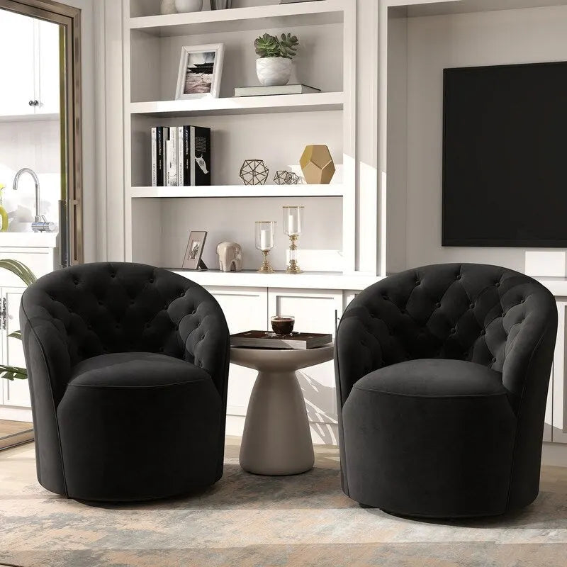 Fauteuils pivotants à 360 degrés en velours capitonné moderne SEYNAR avec dossier touffeté (lot de 2)