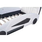 Lit plateforme Whisen Wood en forme de voiture de course, taille double, avec LED et dossier rembourré
