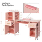 Bureau de manucure moderne noir/rose avec plateau en verre et repose-poignet, poste unique