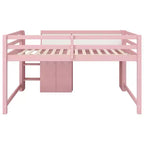 Lit mezzanine bas rose et blanc avec bureau, rangements et tableau blanc – Jumeau, 1 personne