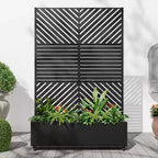 MAYEERTY Jardinière avec treillis en fer noir, ligne parallèle 01, style combiné classique à persiennes, 183x119x41cm, ensemble de 3 pièces