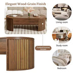 Table basse relevable de 120 cm avec compartiment de rangement caché, ovale, marron