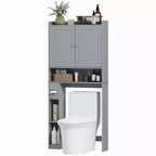 Meuble de rangement WC HOMCOM, Armoire de salle de bain moderne au-dessus des toilettes avec 2 portes, porte-papier toilette, étagère WC autoportante