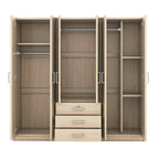 Armoire 6 portes en bois avec 3 grands tiroirs de rangement pour chambre à coucher