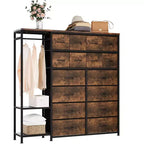 Commode de rangement avec 16 tiroirs, tringle à vêtements et étagères, organisateur de rangement en tissu pour chambre à coucher, placard ou entrée