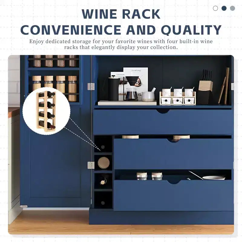 Garde-manger de cuisine autoportant 77H, armoire de rangement de style ferme avec étagères réglables, étagères de porte, tiroirs et casiers à vin - ModernLuxe